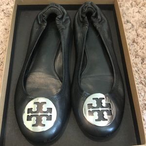 Tory Burch Minnie leather ballet flats, black size 8- worn once